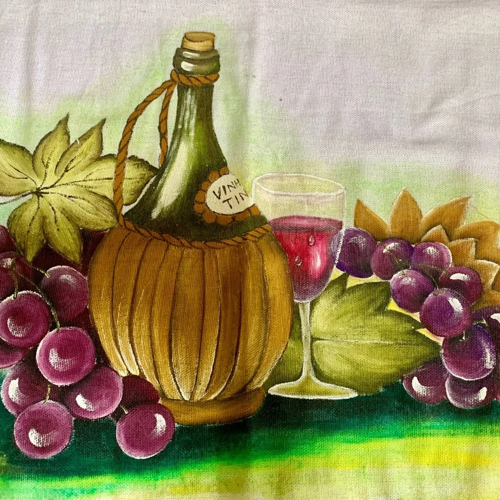 Hand Painted Grape Tea Towel With Crochet Edge